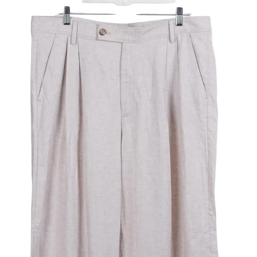 NWT Banana Republic Pants 16 Oatmeal Beige Linen Blend Wide Leg Trouser *FLAW*